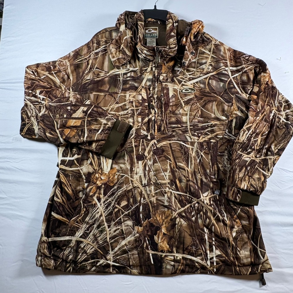 Drake Waterfowl Systems Camo Quarter Zip Hooded Hunting Jacket Mens 2XL